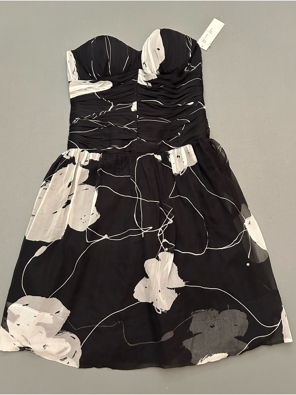 Teri Jon NWT 100% Silk Strapless Black & White Floral Cocktail Dress